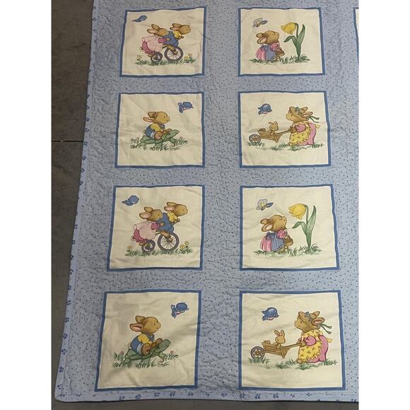 Blue-White Baby Blanket with Cute Little Animals, Adorable Scenes, Nursery - Picture 3 of 6